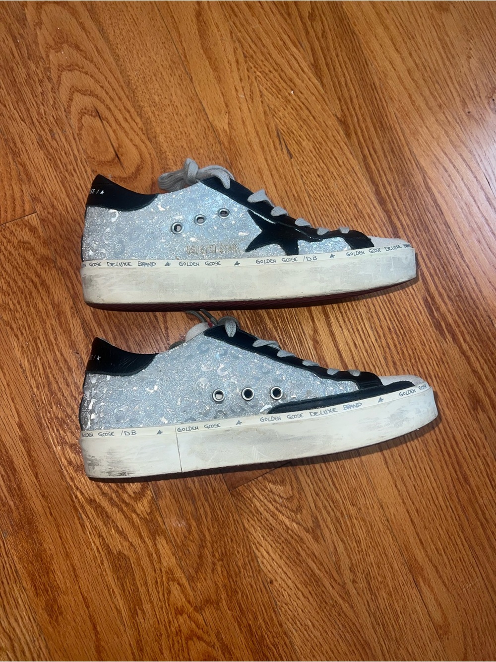 Golden Goose Silver Glitter & Black Star Hi Star Sneakers - Picture 3 of 5